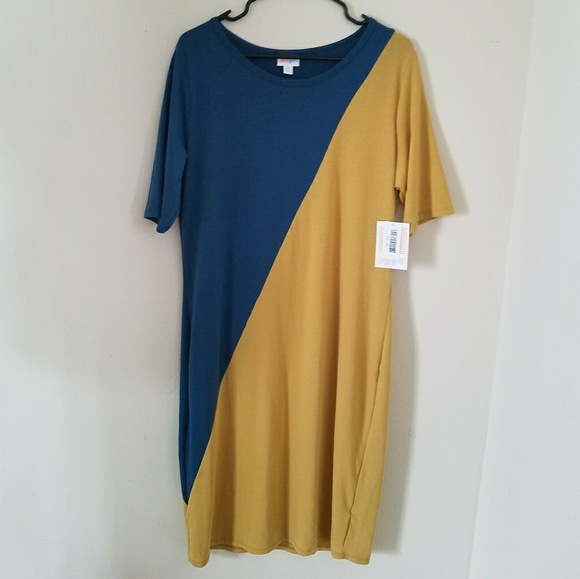 LuLaRoe Dresses & Skirts - LuLaRoe | Julia Blue & Mustard Diagonal Dress